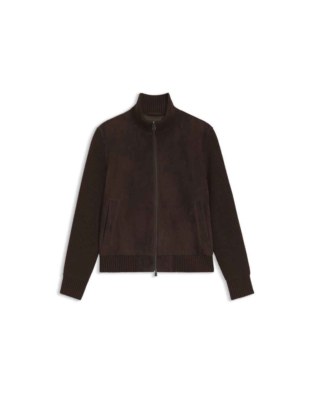 Boss Black Suede Jacket With Knitted Sleeves for men