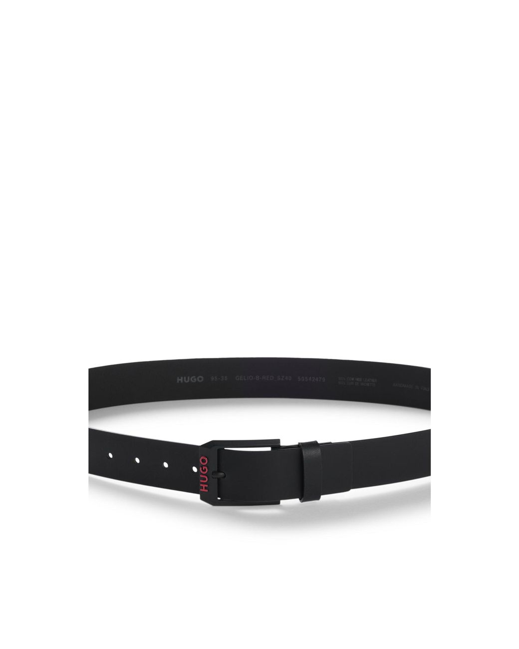 HUGO Black Italian-Leather Belt With Angular Logo Buckle for men