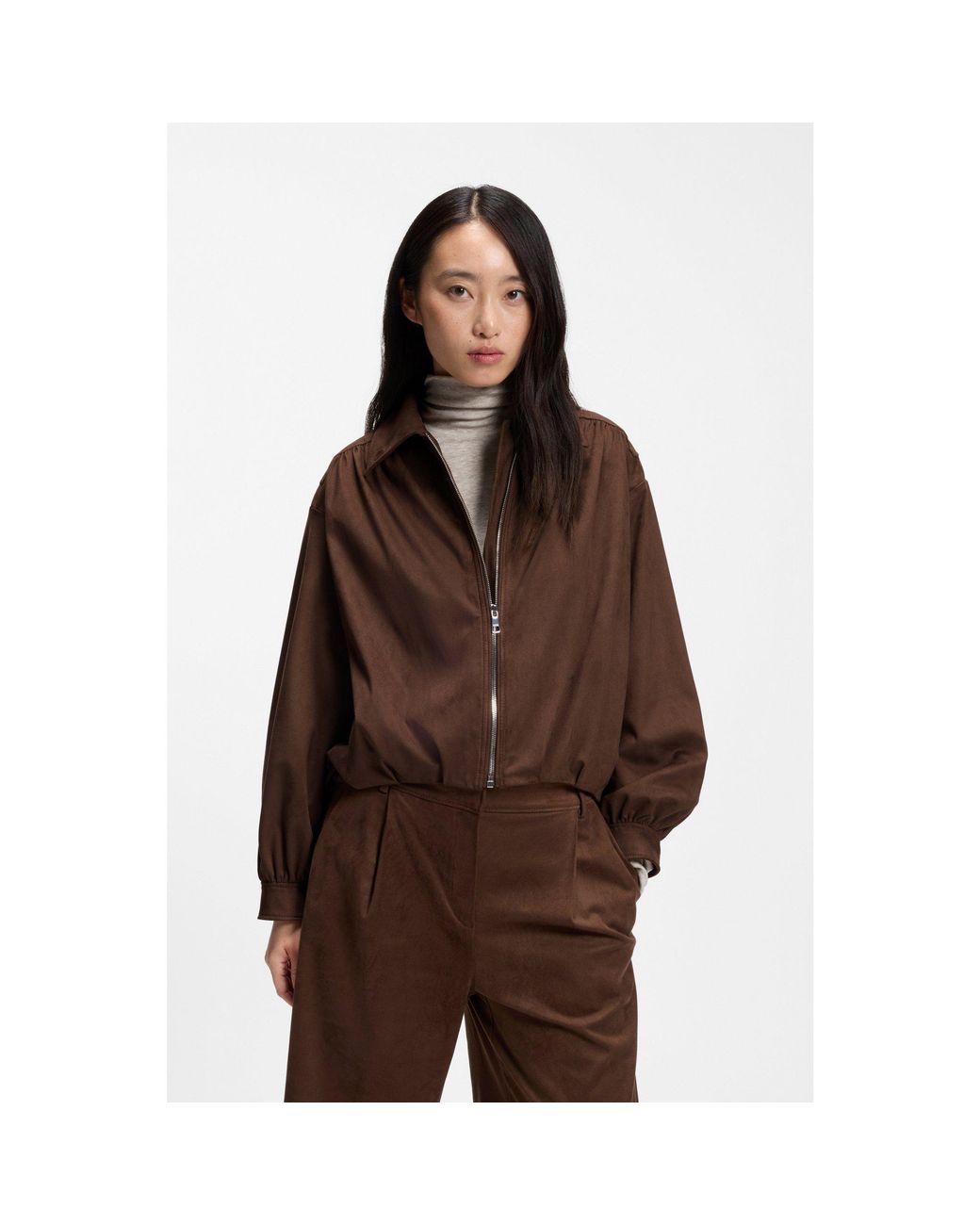 Boss Brown Relaxed-Fit Zip-Up Jacket