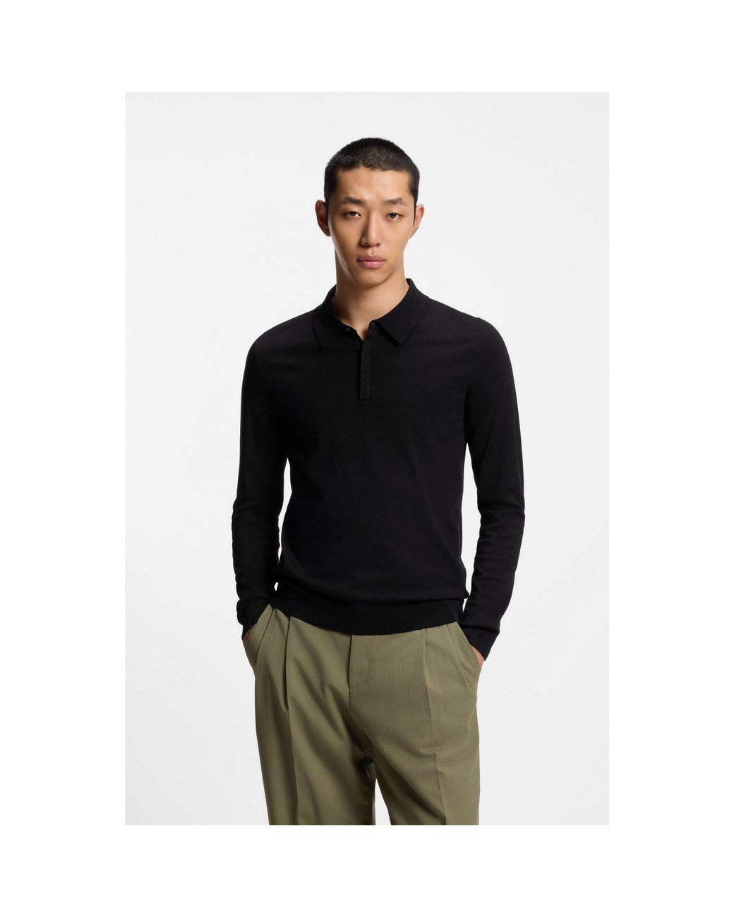 HUGO Black Slim-Fit Knit Polo for men