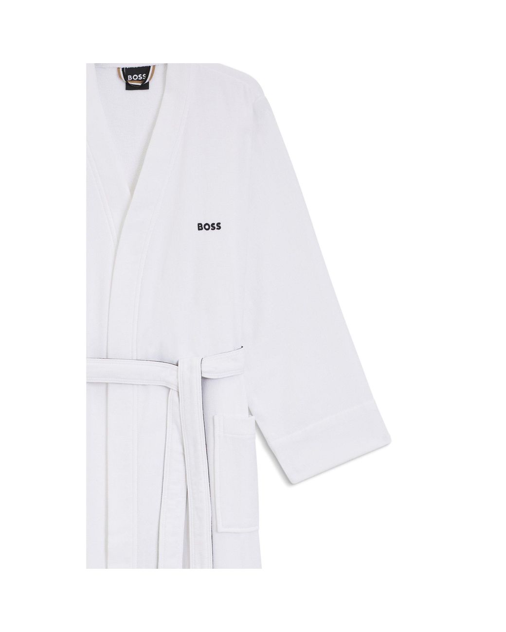 Boss White Cotton Dressing Gown With Signature-Stripe Belt