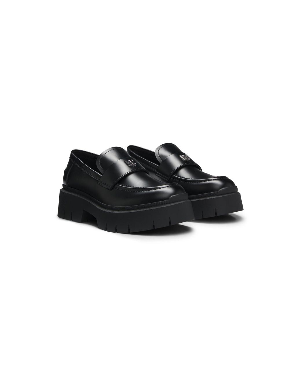 HUGO Black Stacked-Logo Loafers