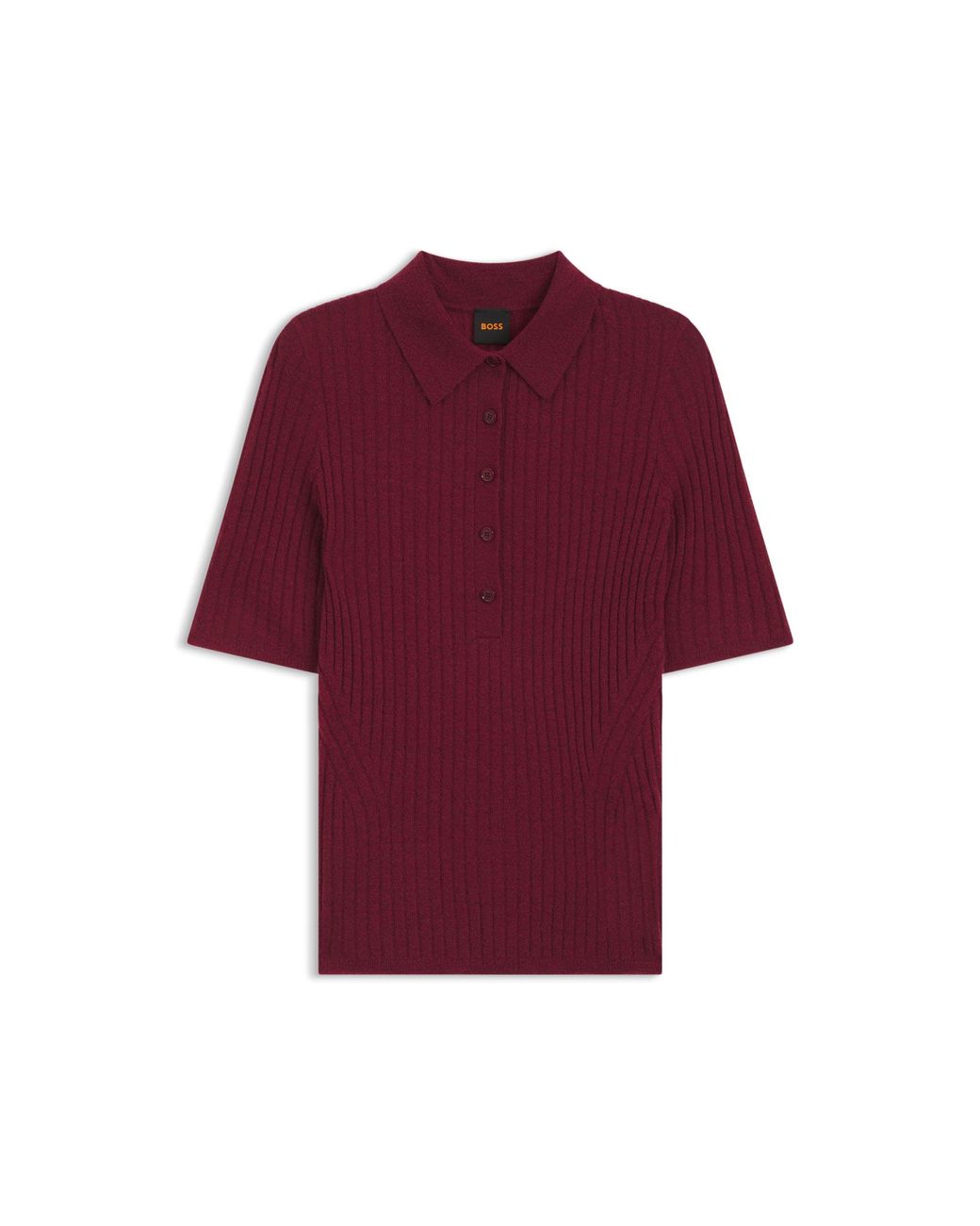 Boss Red Short-Sleeved Wool-Blend Sweater With Polo Collar