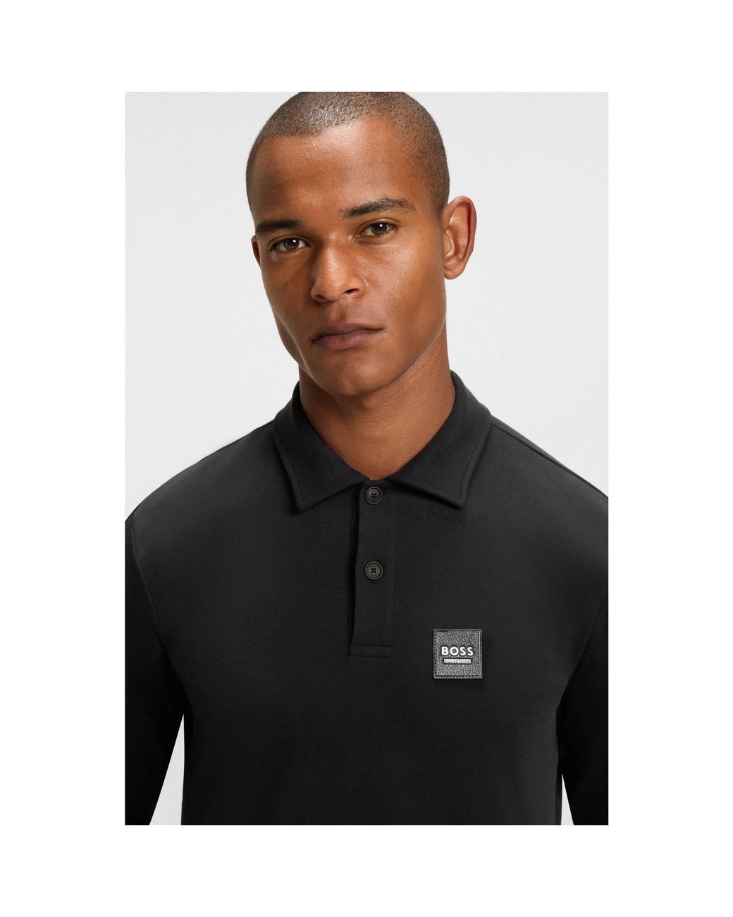 Boss Black Equestrian Stretch-Cotton Knit Polo With Logo Patch for men