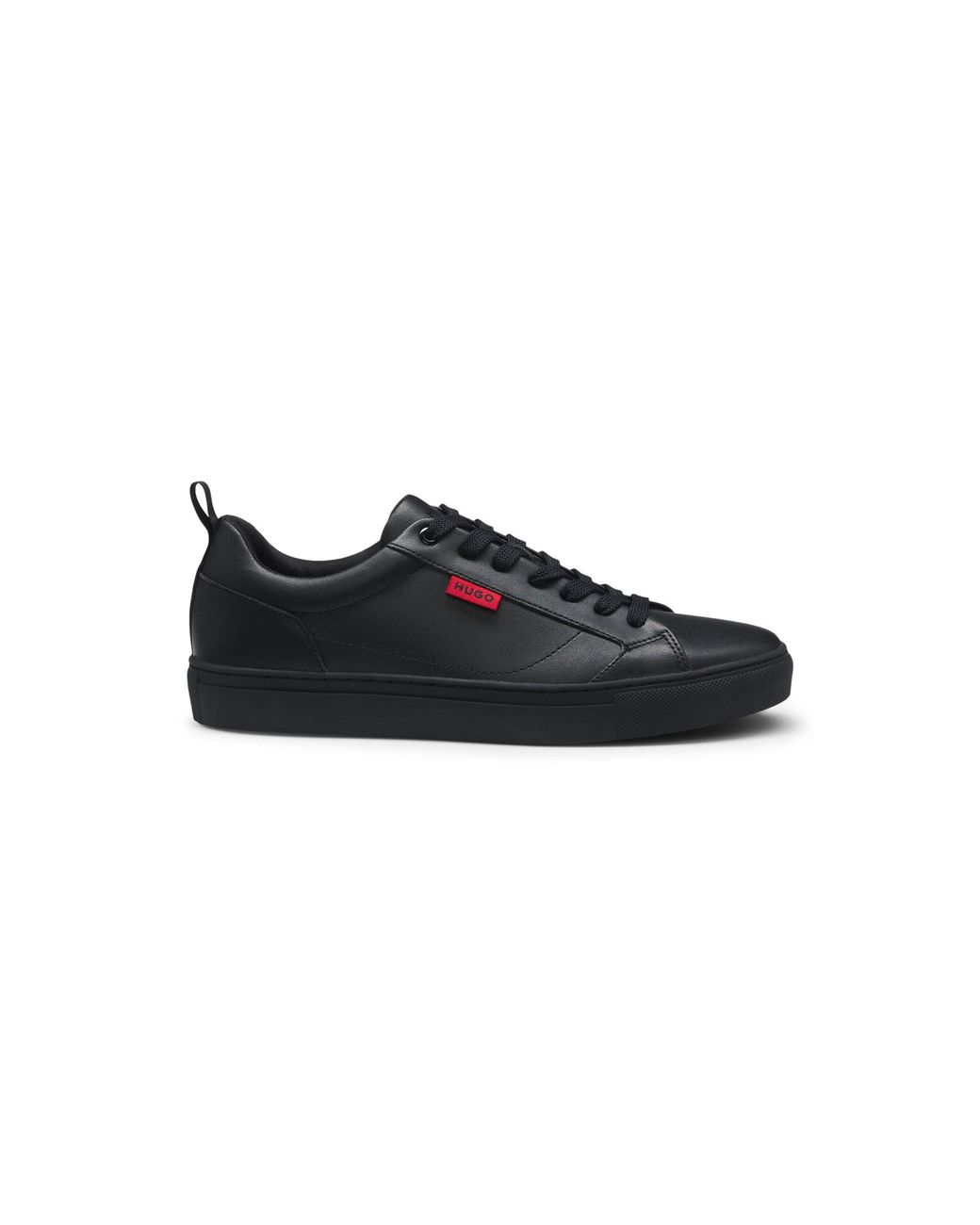 HUGO Black Faux-Leather Trainers With Logo Flag for men