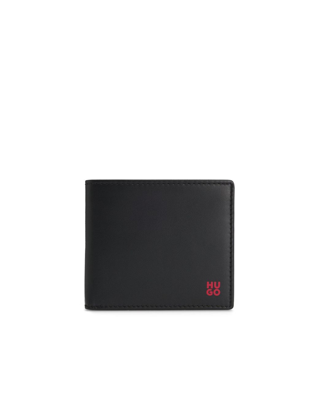 HUGO Black Leather Wallet With Stacked Logo And Coin Pocket for men