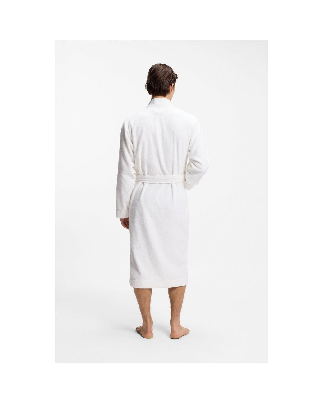 HUGO White Cotton-Terry Dressing Gown With Embroidered Logo for men