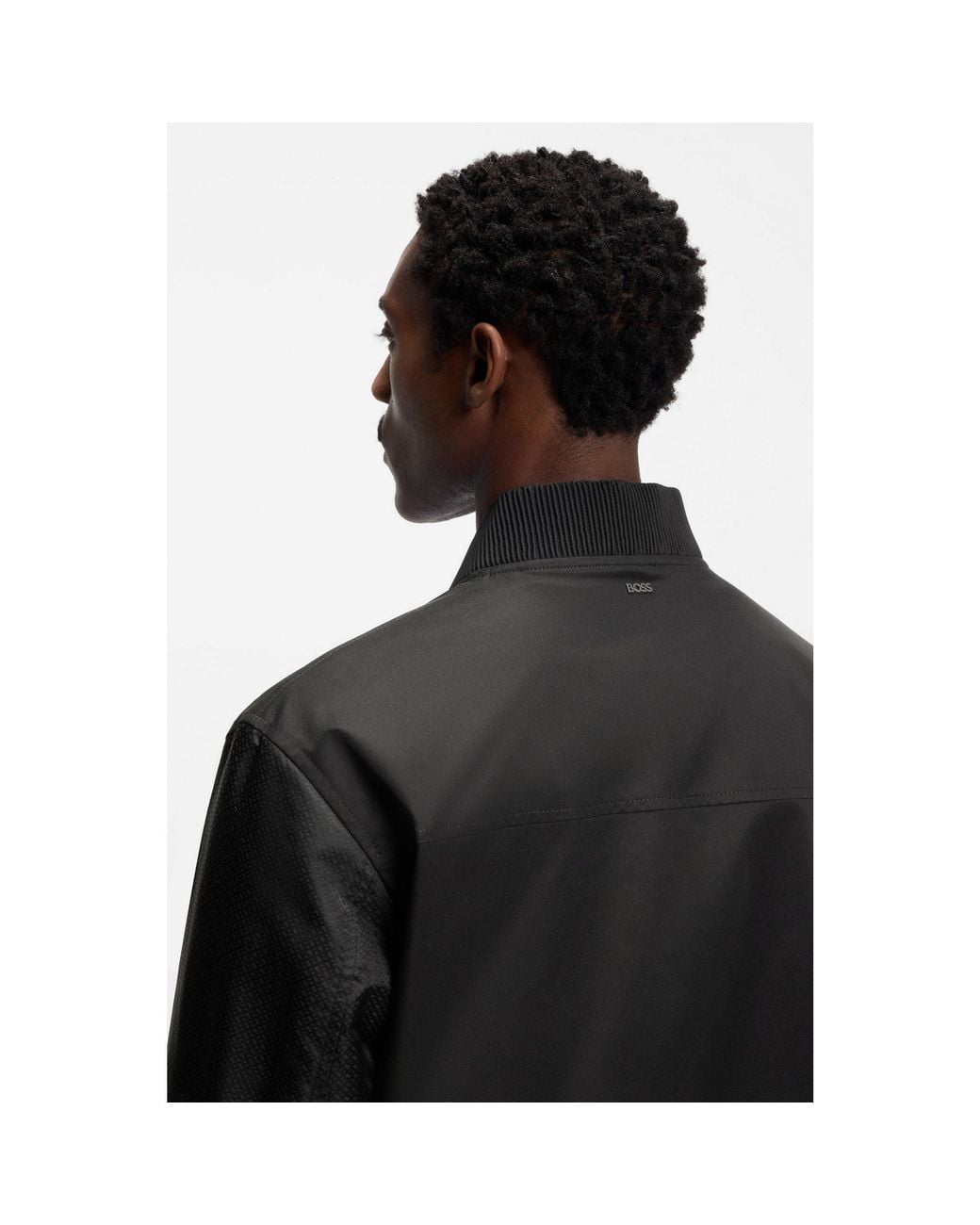 Boss Black Water-Repellent Jacket With Monogram-Pattern Sleeves for men
