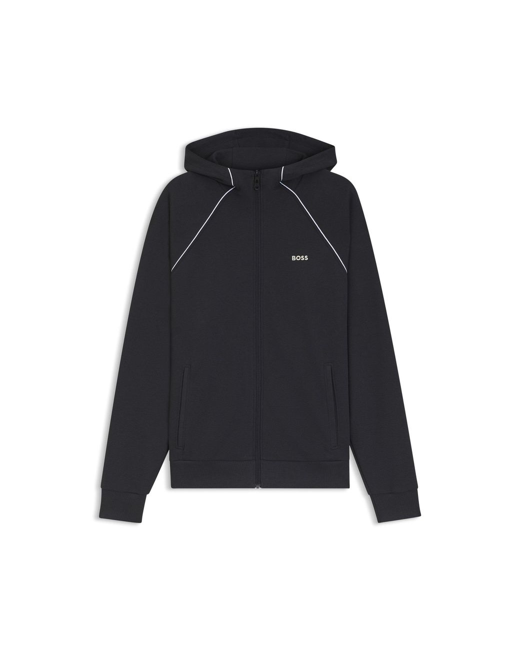 Boss Black Cotton-Blend Zip-Up Hoodie With Piping Details for men