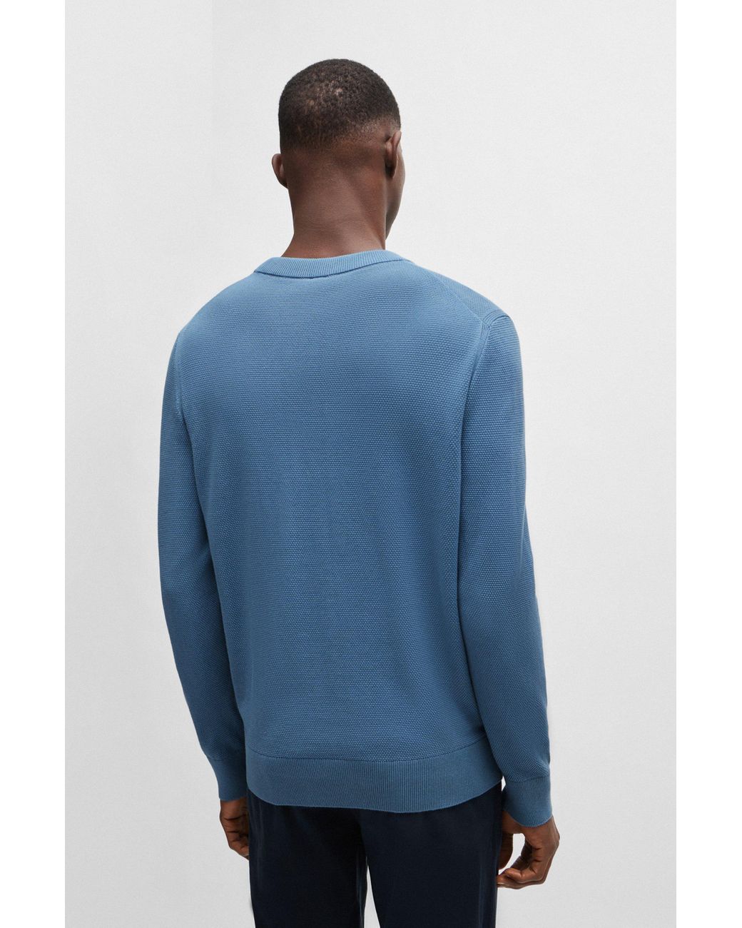 BOSS by HUGO BOSS Fein strukturierter Pullover aus Baumwolle mit  Rundhalsausschnitt in Blau für Herren | Lyst AT