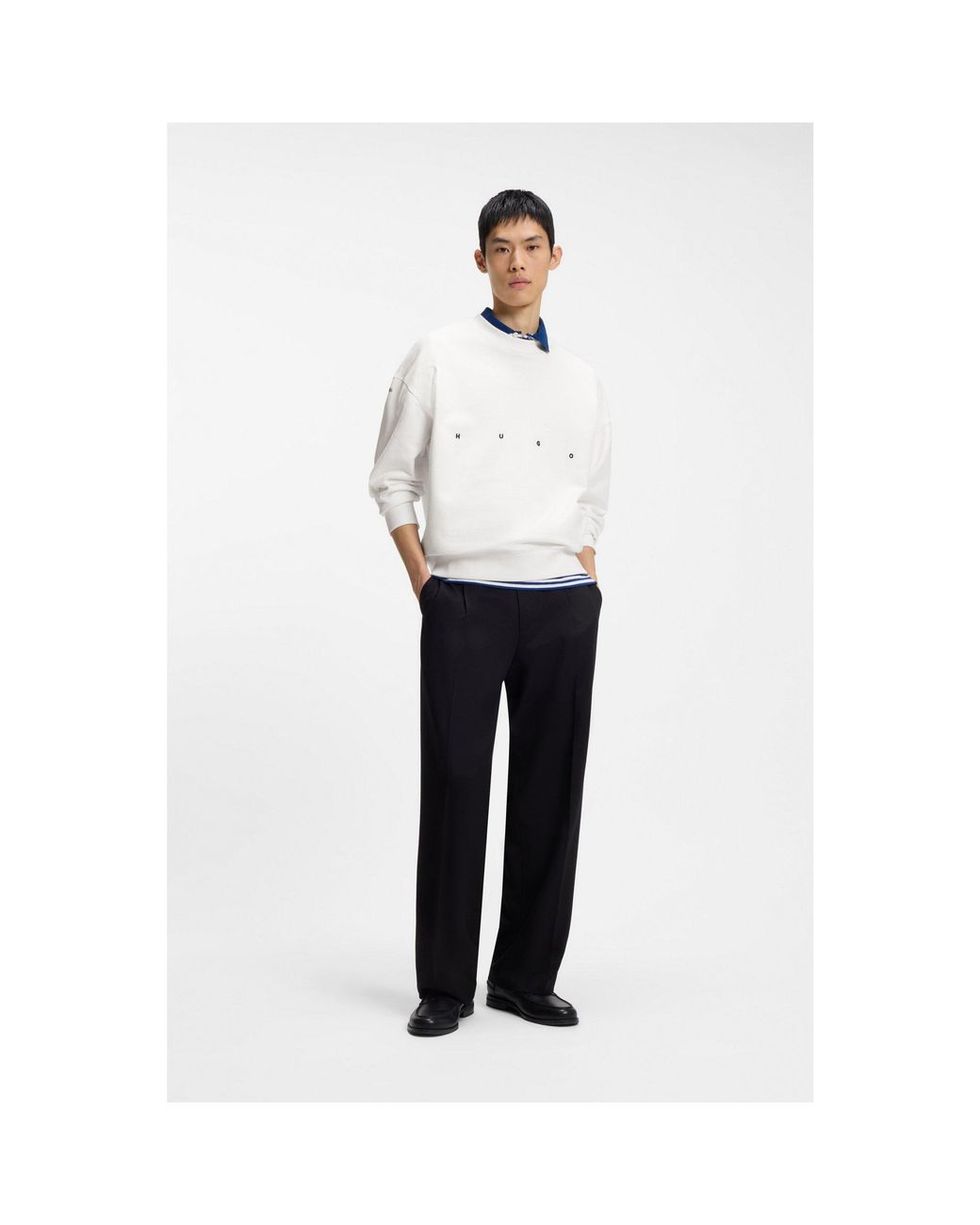HUGO White Cotton Sweatshirt With Logo Embroidery And Graphic Print for men