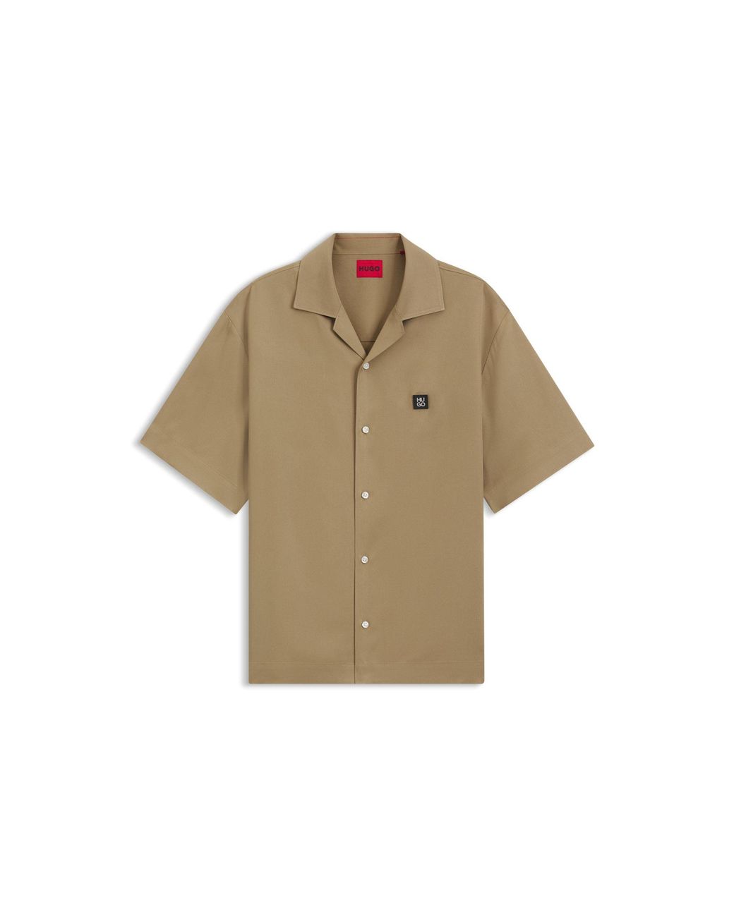 HUGO Natural Oversized-Fit Shirt With Stacked-Logo Trim for men