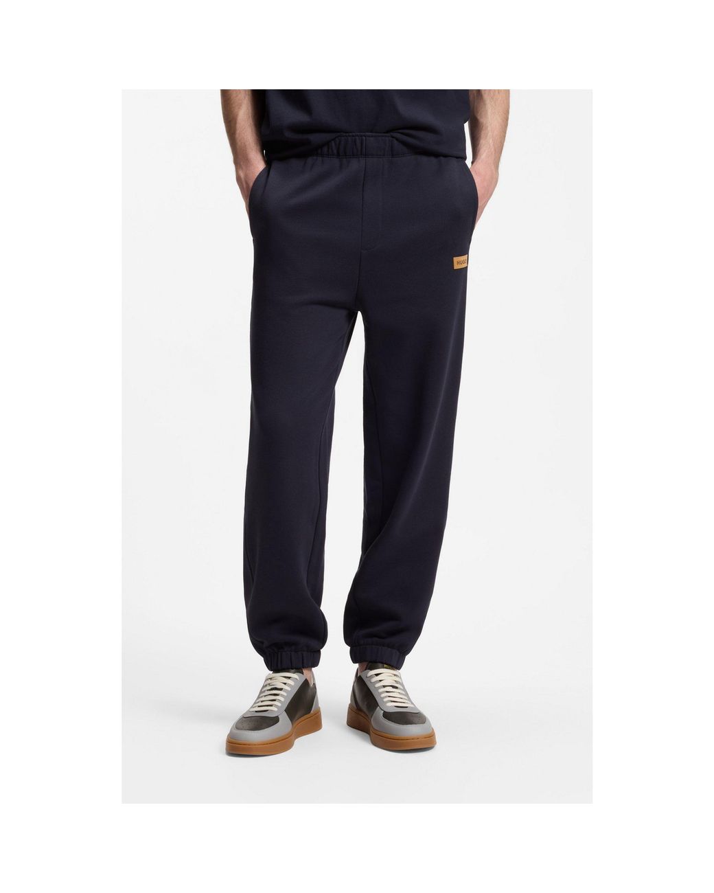 HUGO Blue Cotton-Terry Tracksuit Bottoms With Logo Badge for men