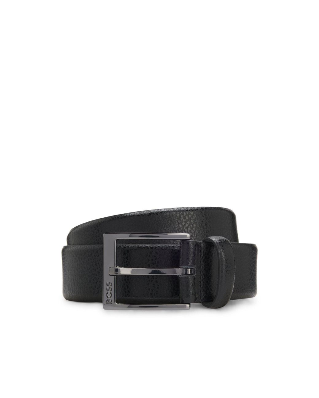 Boss Black Grained Italian-Leather Belt With Gunmetal Pin Buckle for men