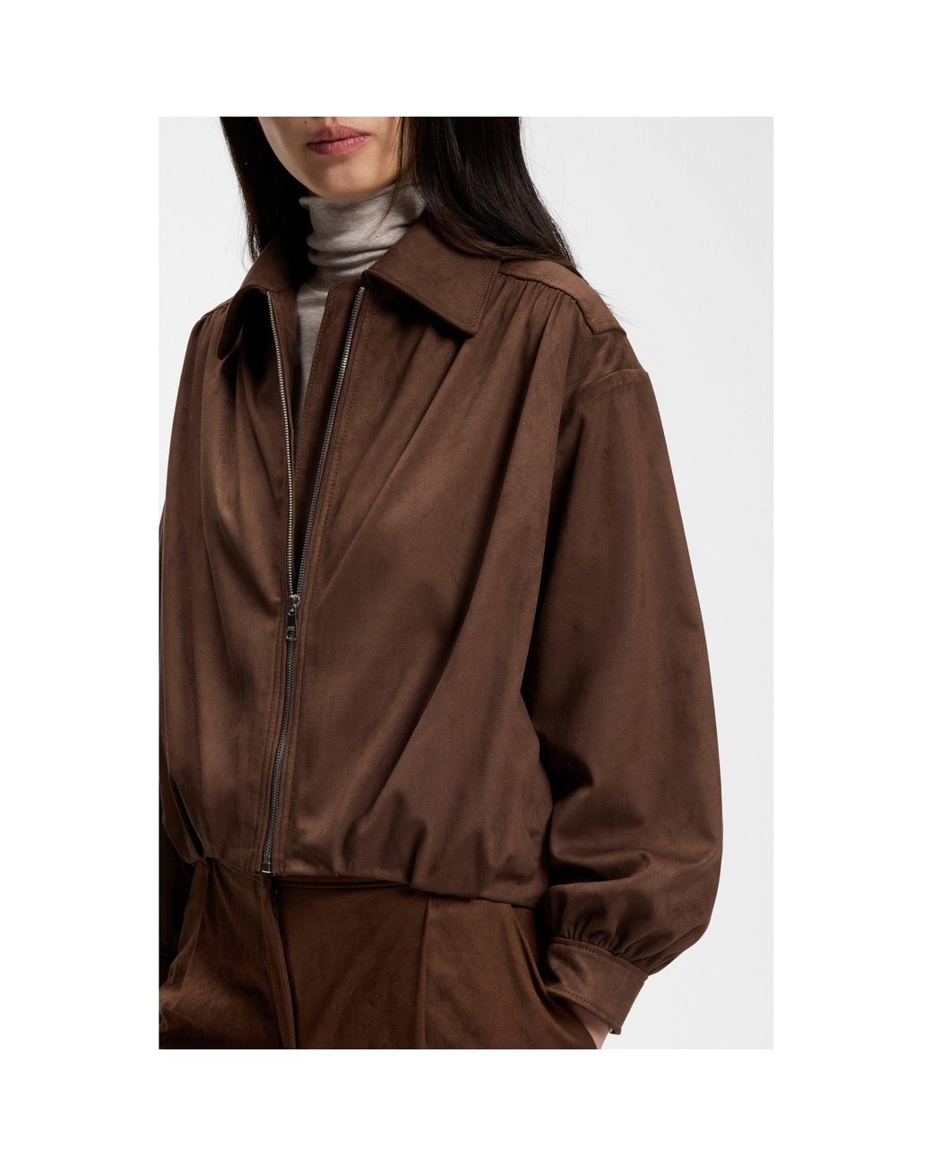 Boss Brown Relaxed-Fit Zip-Up Jacket