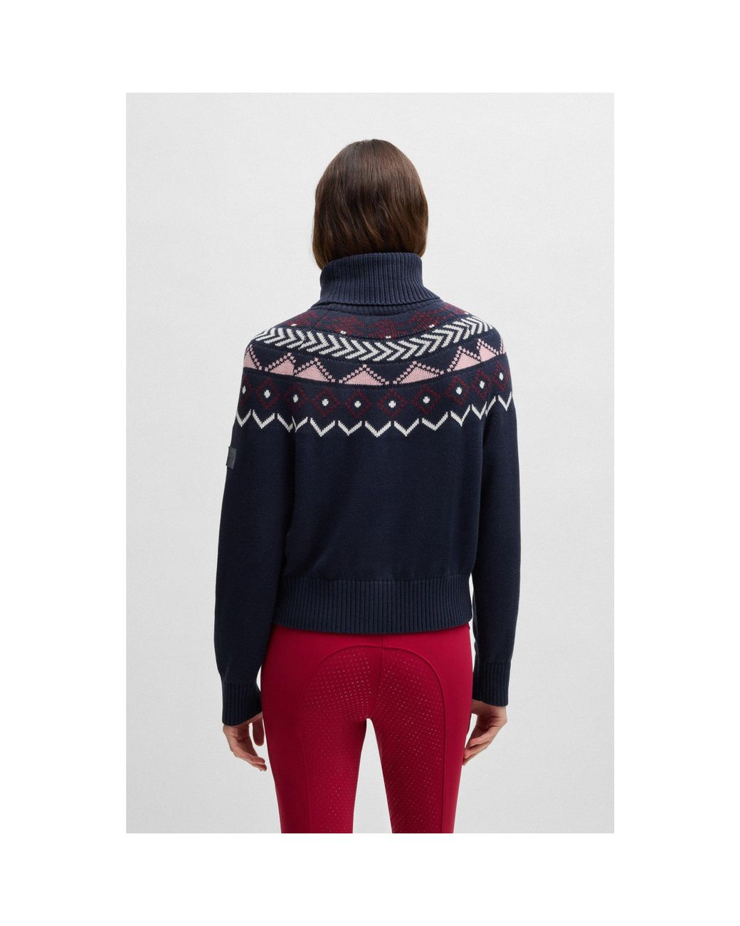 Boss Blue Equestrian Rollneck Sweater With Knitted Pattern