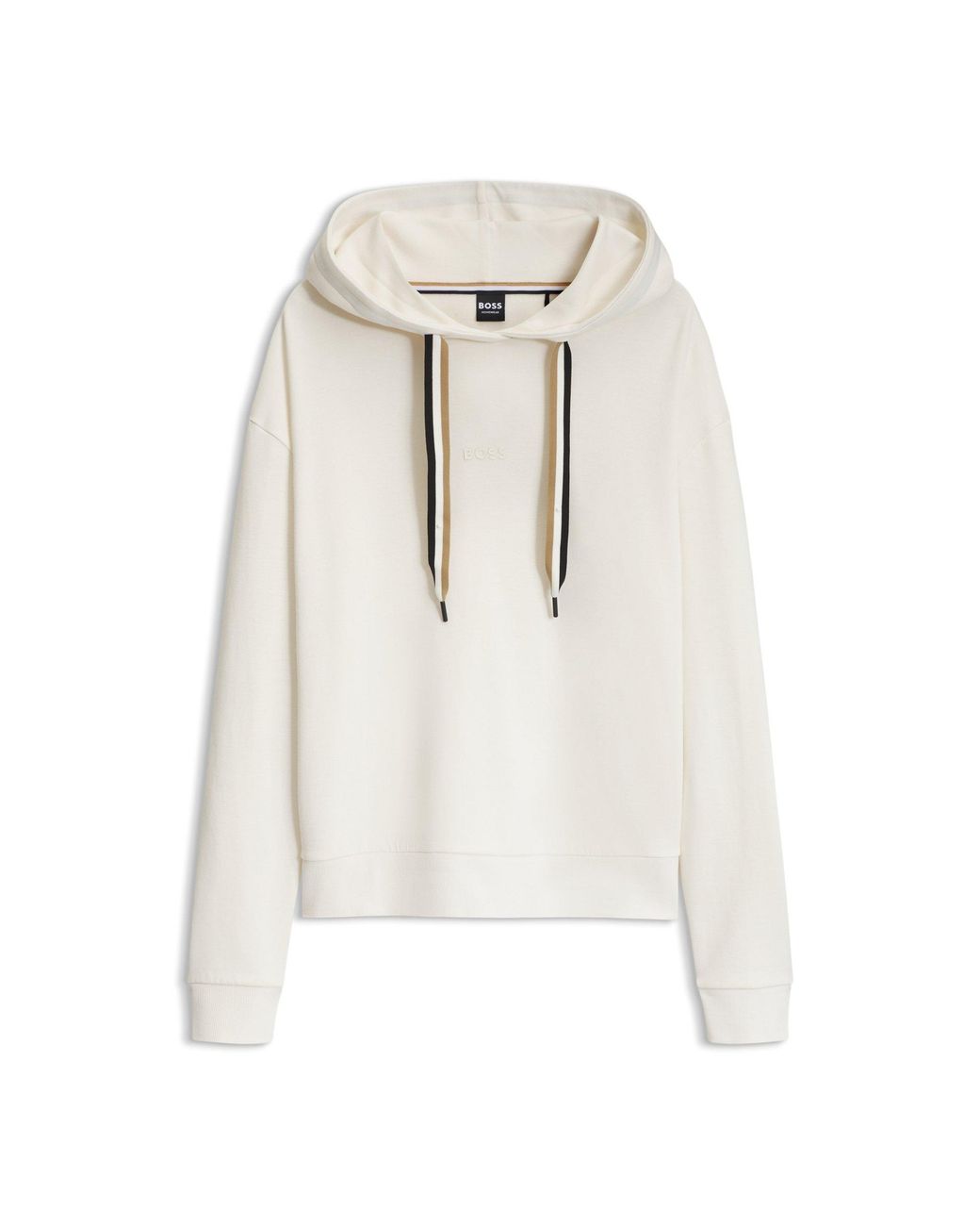 Boss White Logo-Detail Hoodie