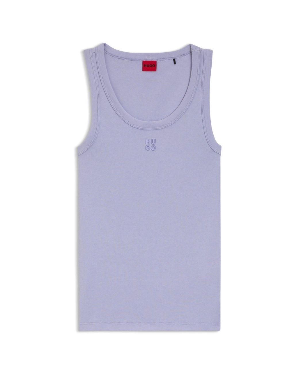 HUGO Blue Cotton-Blend Tank Top With Stacked-Logo Embroidery