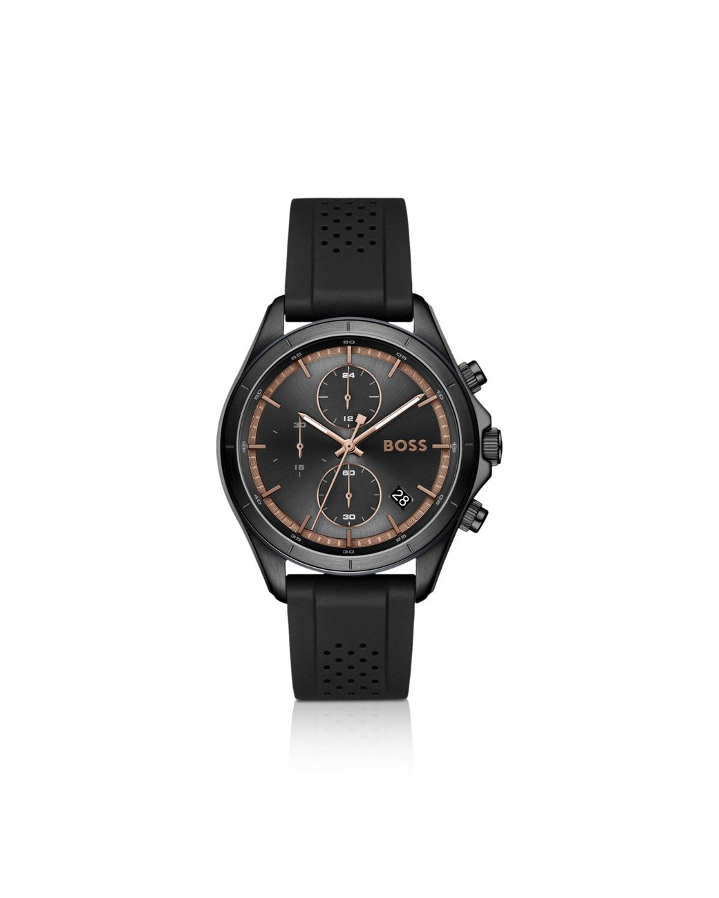 Boss Black Letic-Plated Watch With Perforated Silicone Strap for men