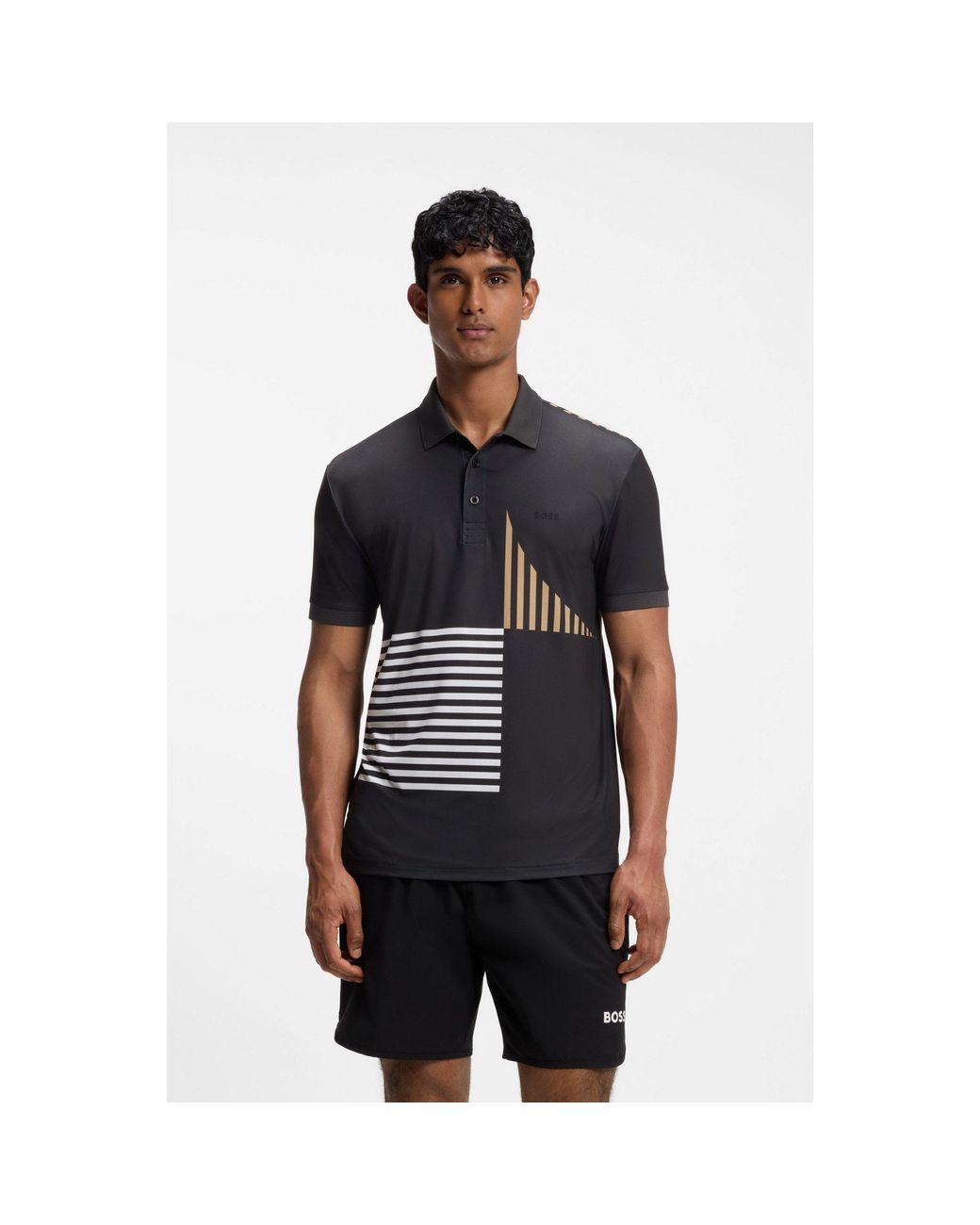 Boss Black Paddy Active Stretch-Jersey Polo Shirt With Digital Print for men