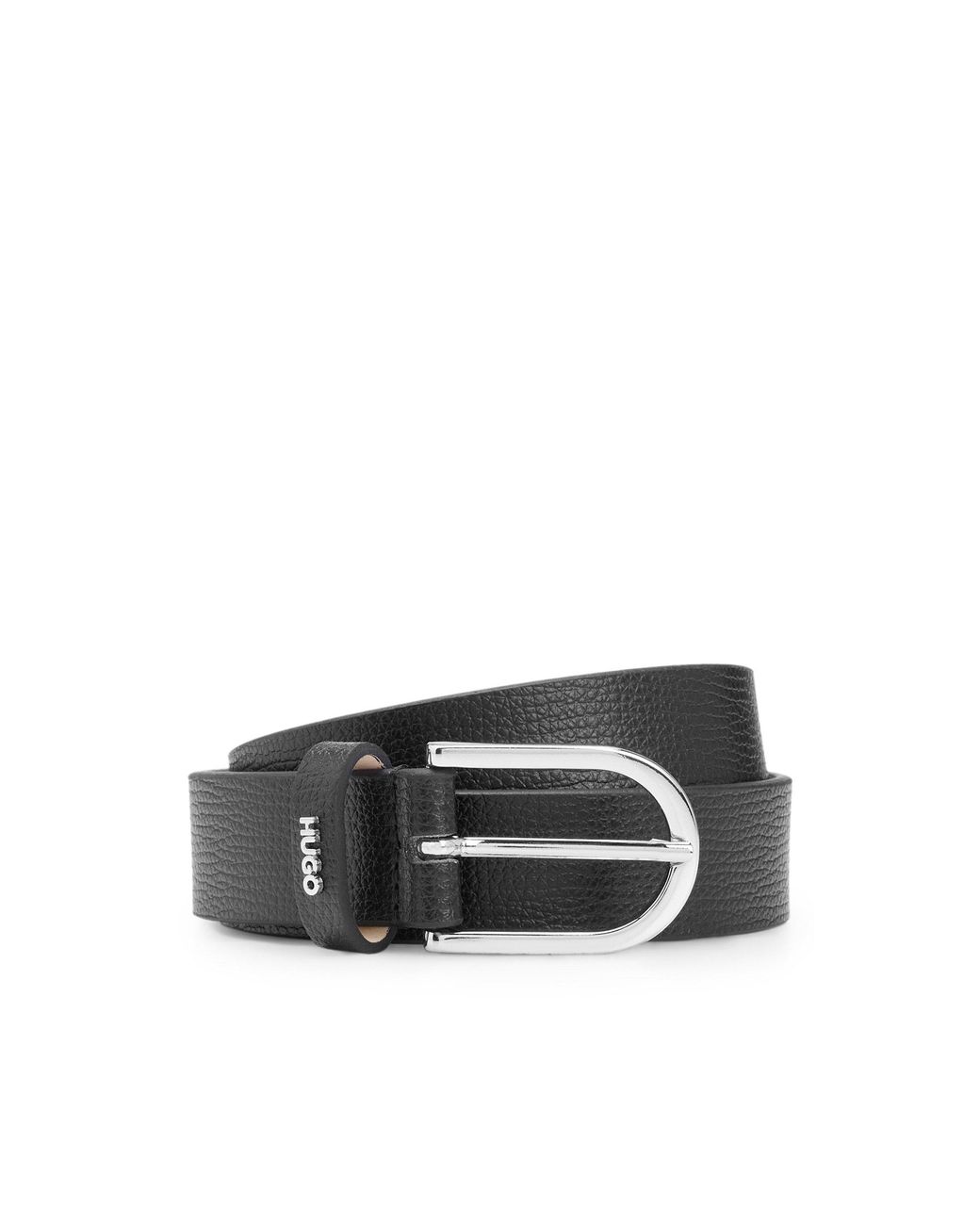 HUGO Black Grained Italian-Leather Belt With Logo Trim