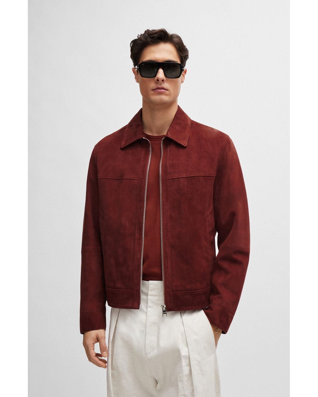 Hugo Boss Red Suede BOSS - Regular-fit jacket in nappalan suede - Dark Orange main image 4