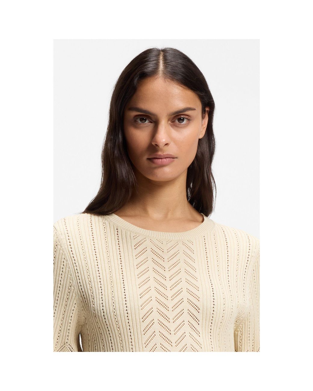 Boss White Regular-Fit Sweater With Open-Knit Structure