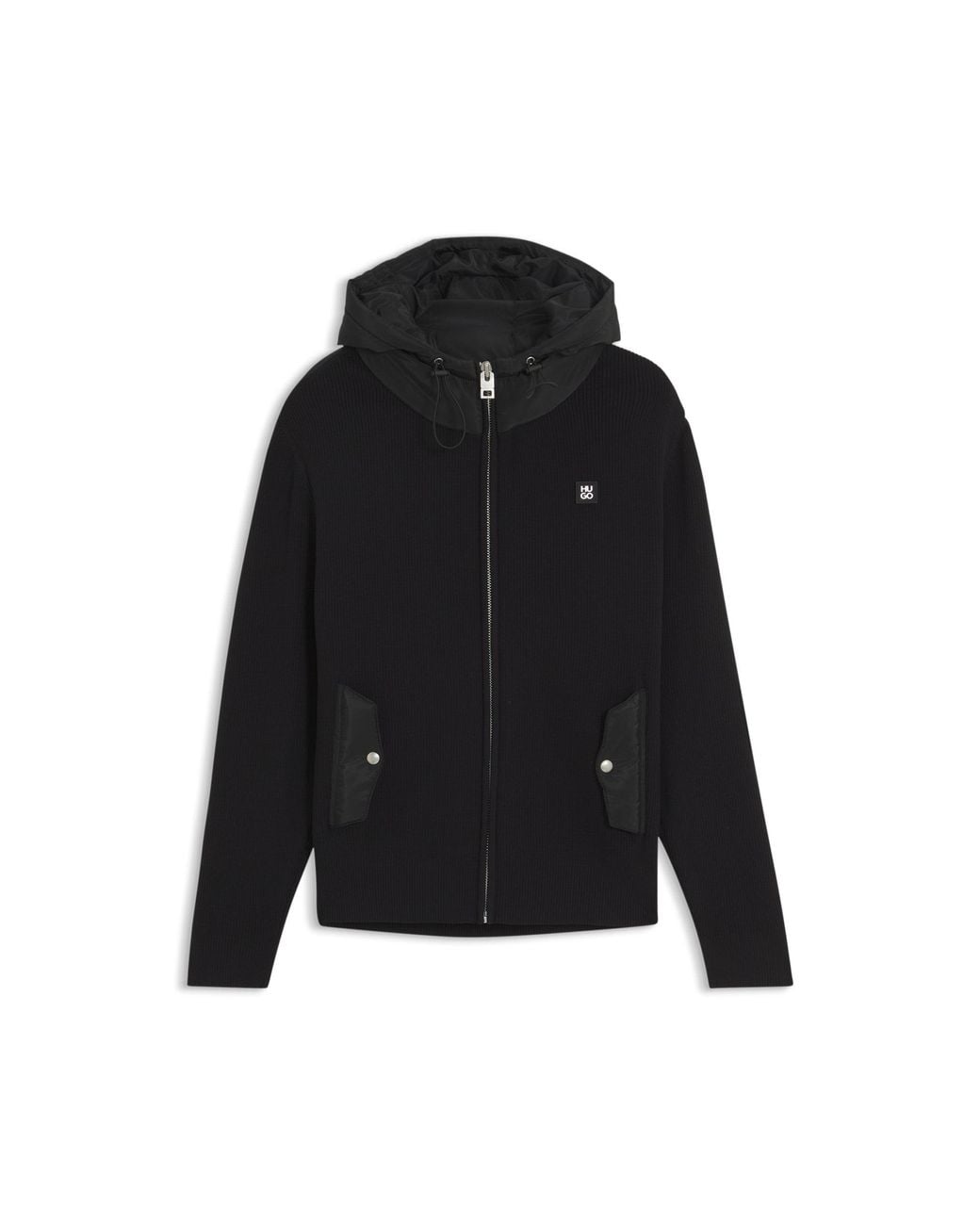 HUGO Black Relaxed-Fit Hooded Jacket With Branded Details for men