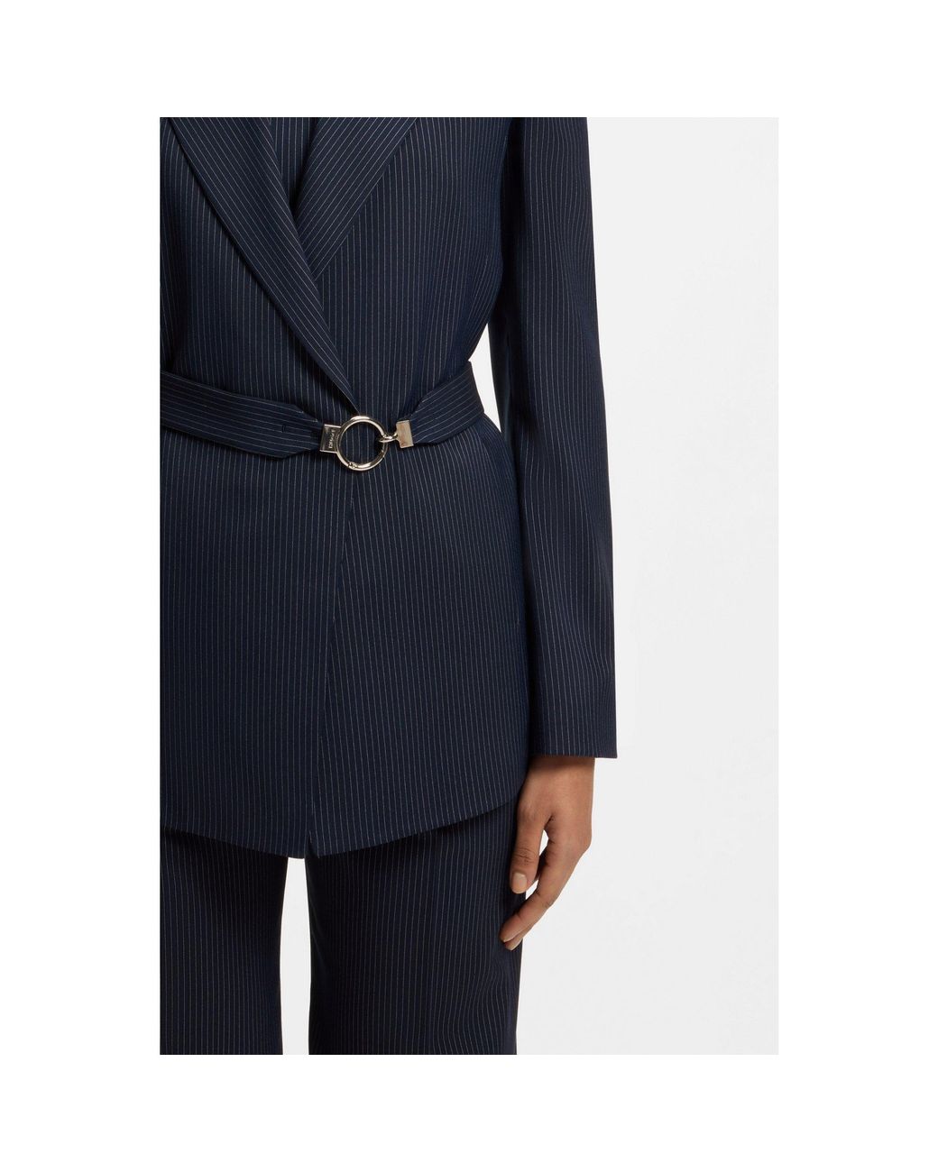 HUGO Blue Regular-Fit Blazer With Buckled Belt