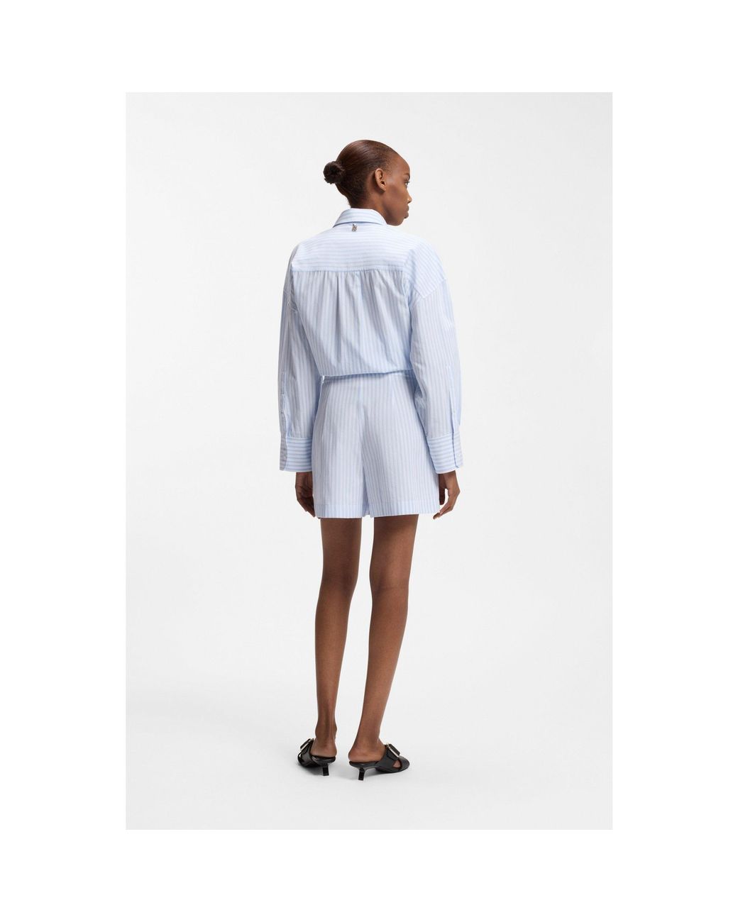 HUGO White Cotton-Poplin Shorts With Vertical Stripes
