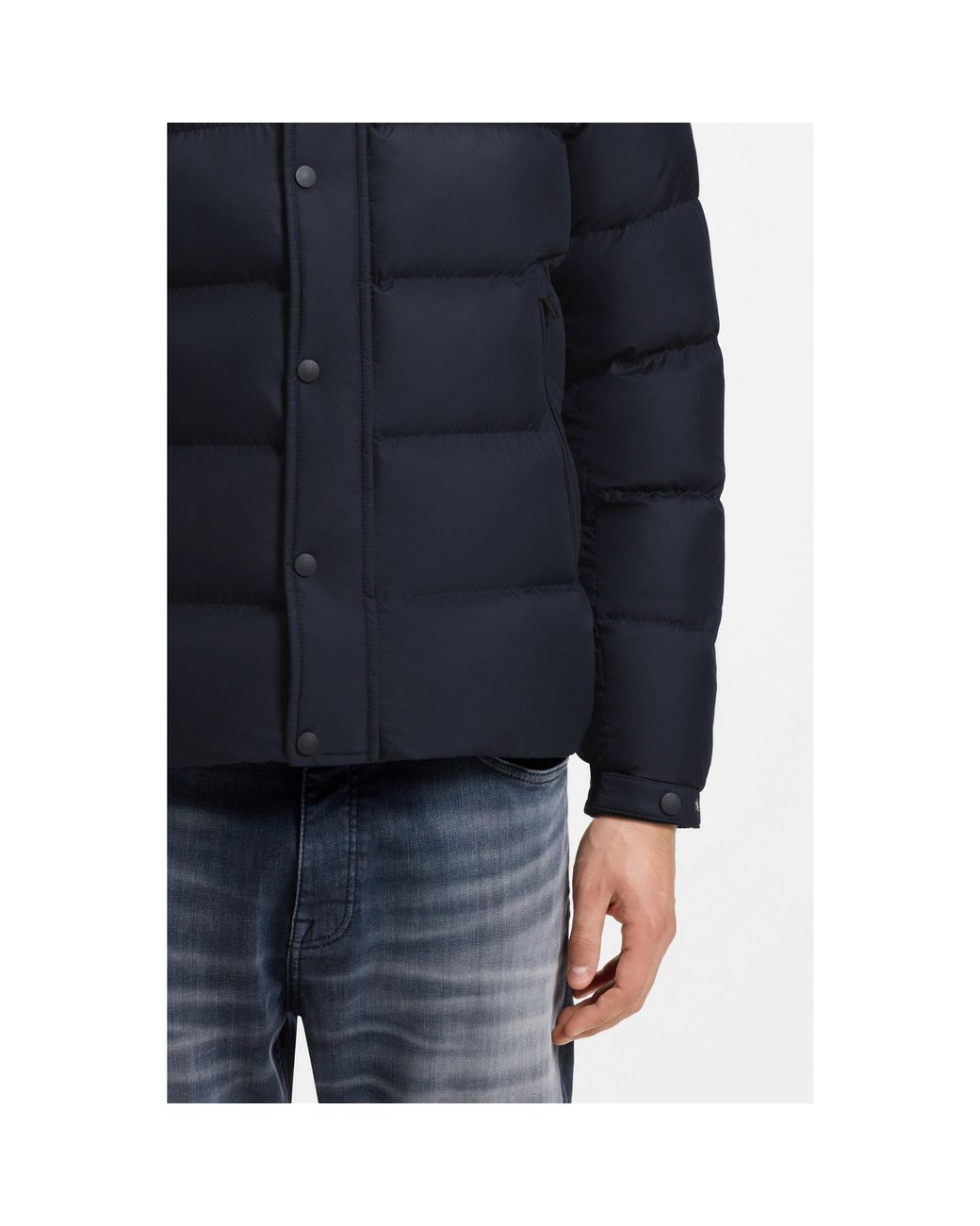 Boss Blue Water-Repellent Hooded Puffer Jacket for men