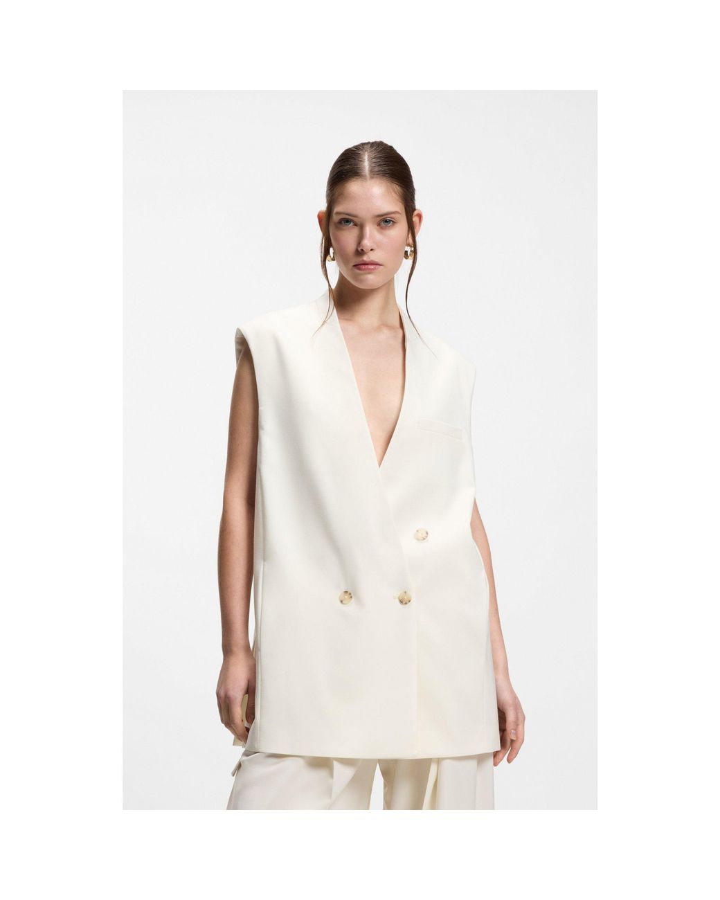 Boss White Sleeveless Relaxed-Fit Blazer