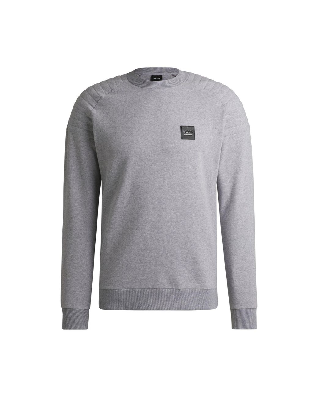 Boss Gray Equestrian Stretch-Cotton Sweatshirt With Shoulder Stitching for men