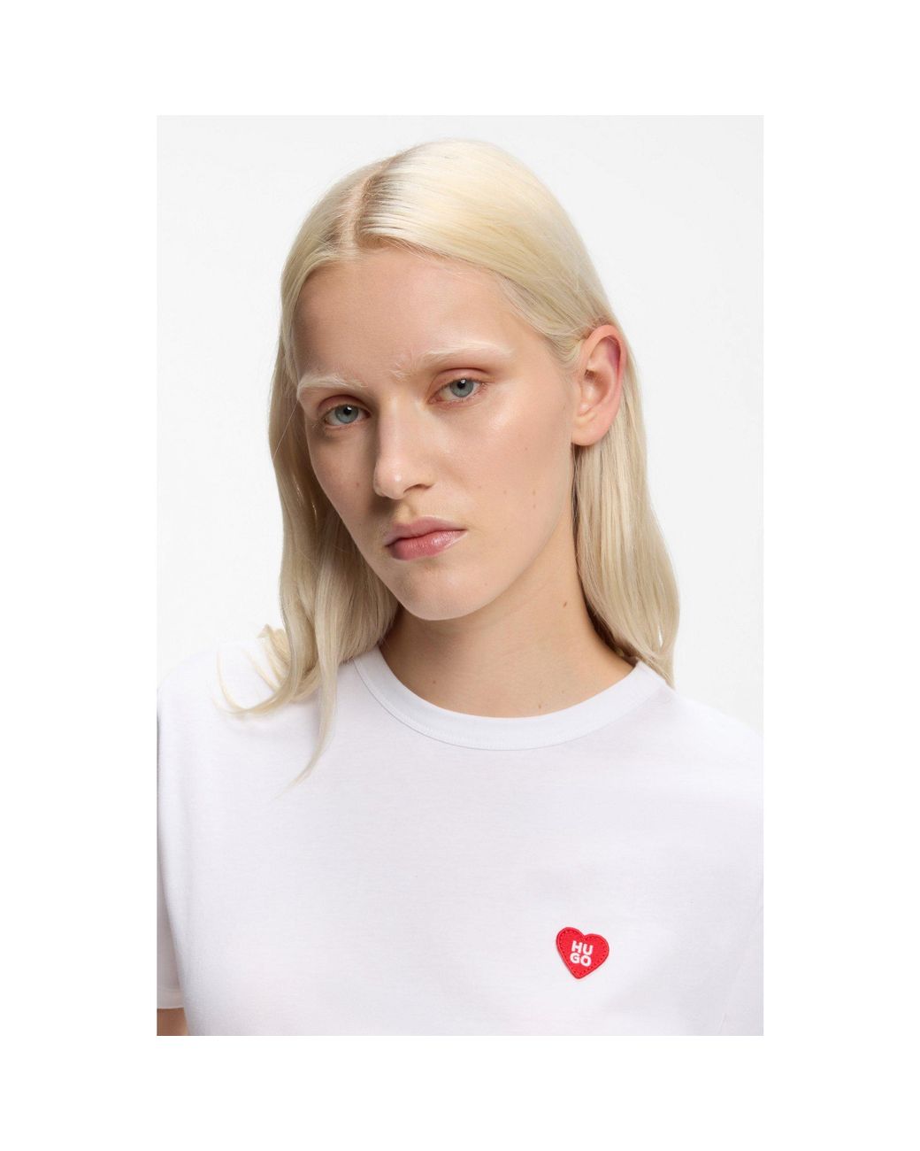 HUGO White Cotton-Jersey T-Shirt With Heart Logo