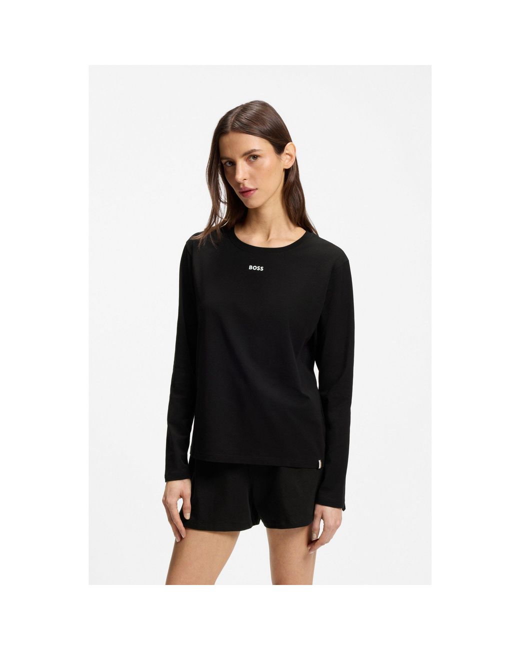 Boss Black Stretch-Cotton Pyjama Top With Logo Print