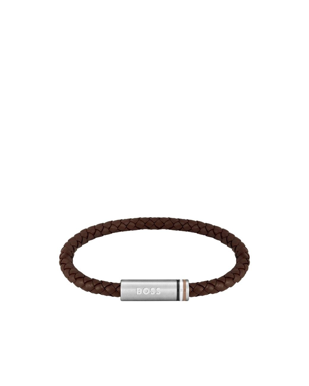 Boss Brown Braided-Leather Cuff for men