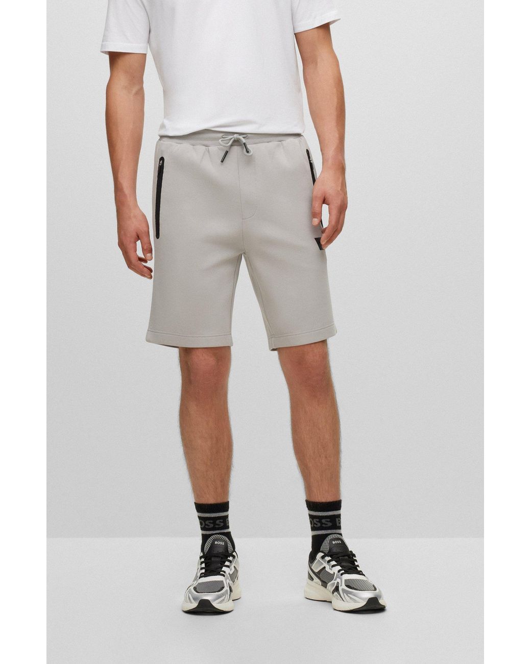 BOSS by HUGO BOSS Cotton-blend Drawstring Shorts With Logo Stripe in Grey  for Men