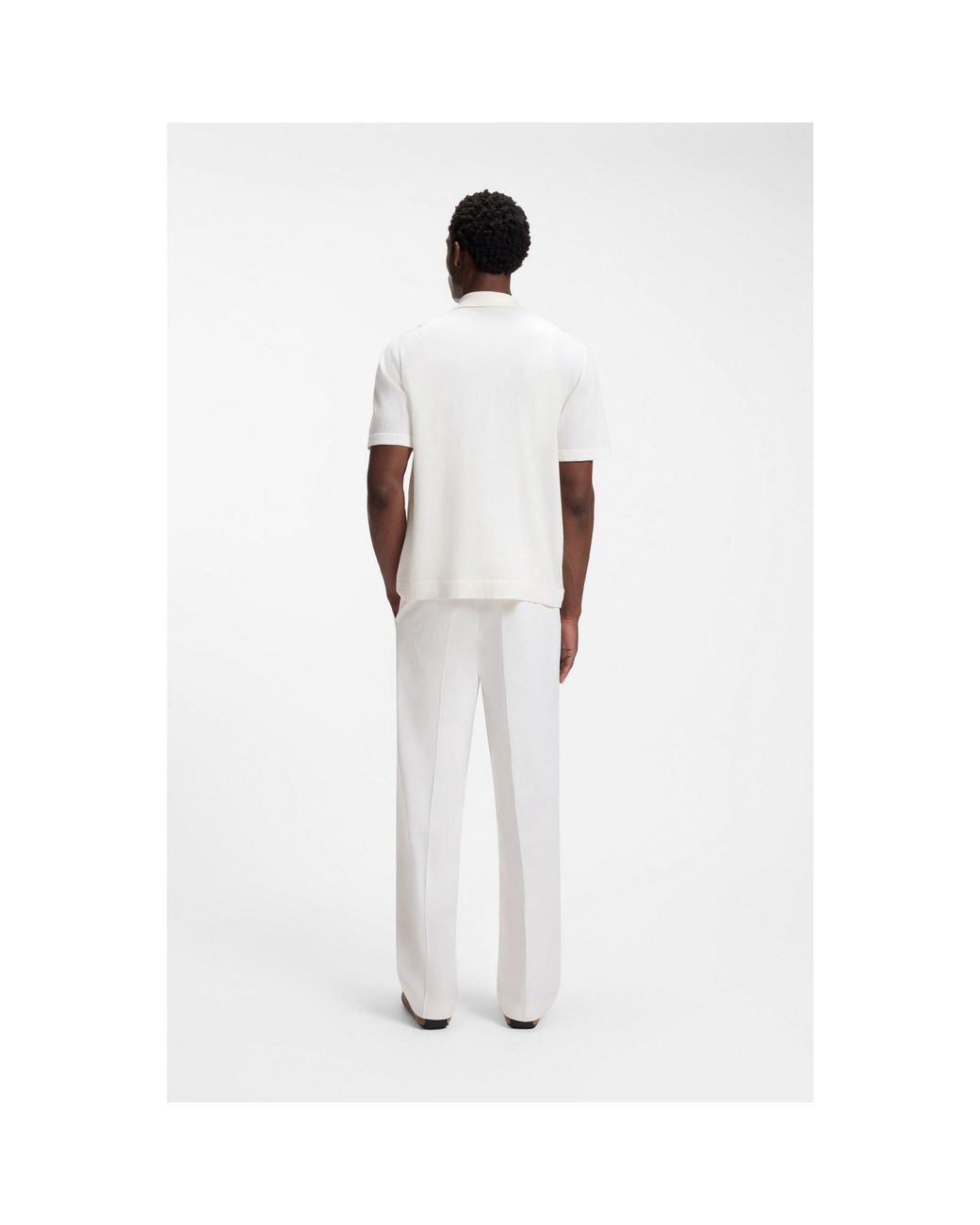 Boss White Colour-Blocked Cardigan With Wing Collar for men