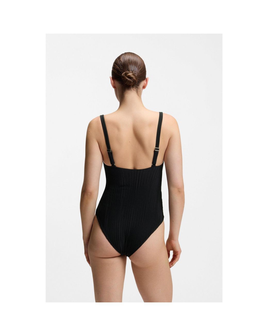 Boss Black Pleated-Fabric Swimsuit With Metallic Double B Monogram
