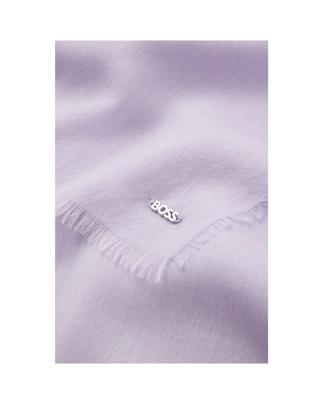 Boss Purple Lightweight Wool Scarf With Fringed Trims