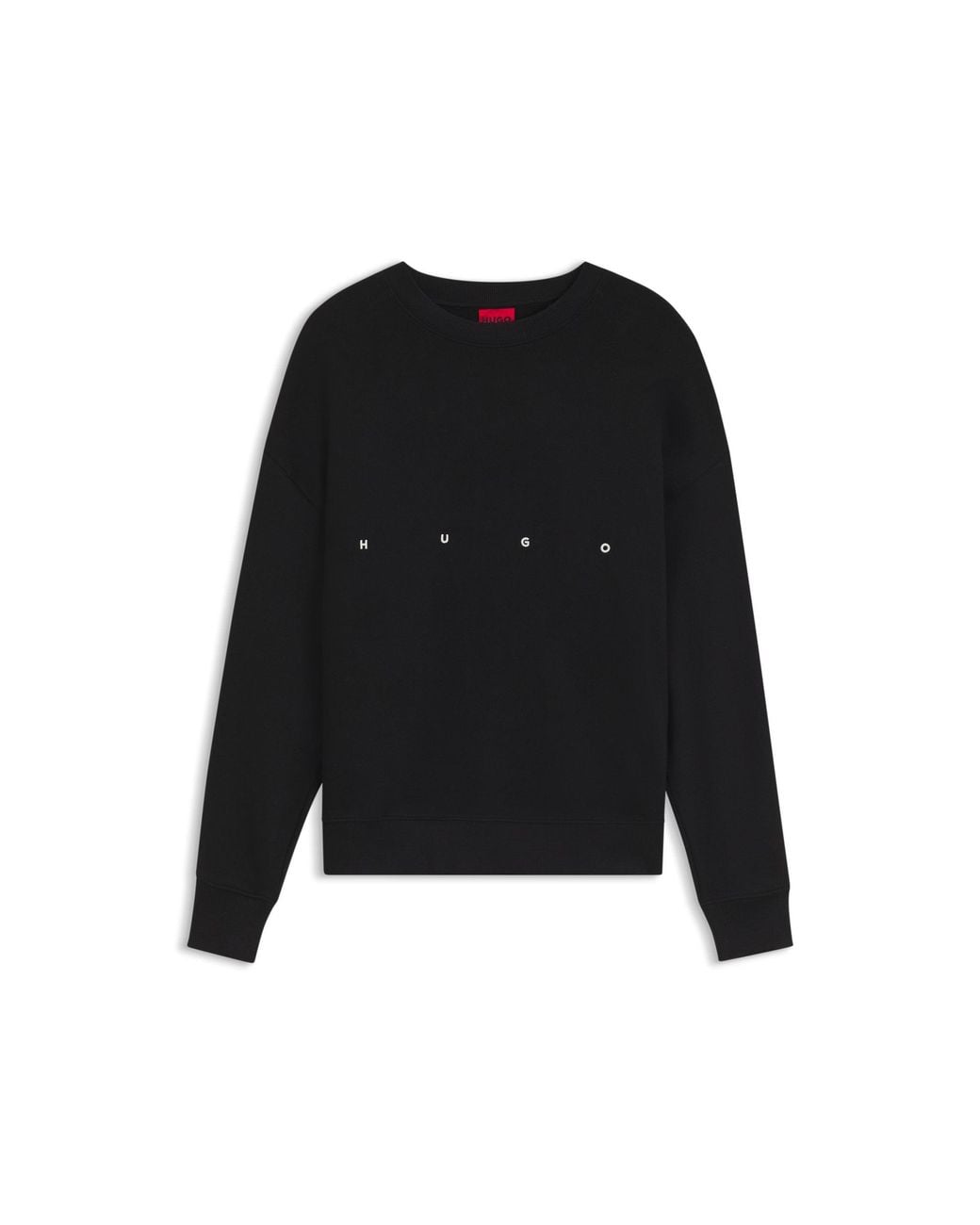 HUGO Black Cotton Sweatshirt With Logo Embroidery And Graphic Print for men