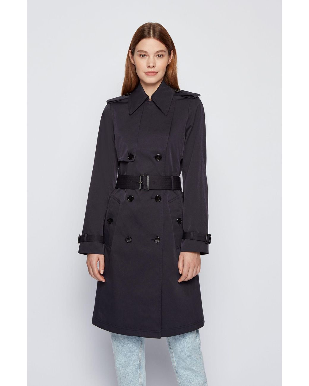 BOSS by Hugo Boss Synthetic Belted Trench Coat In Water Repellent Twill ...