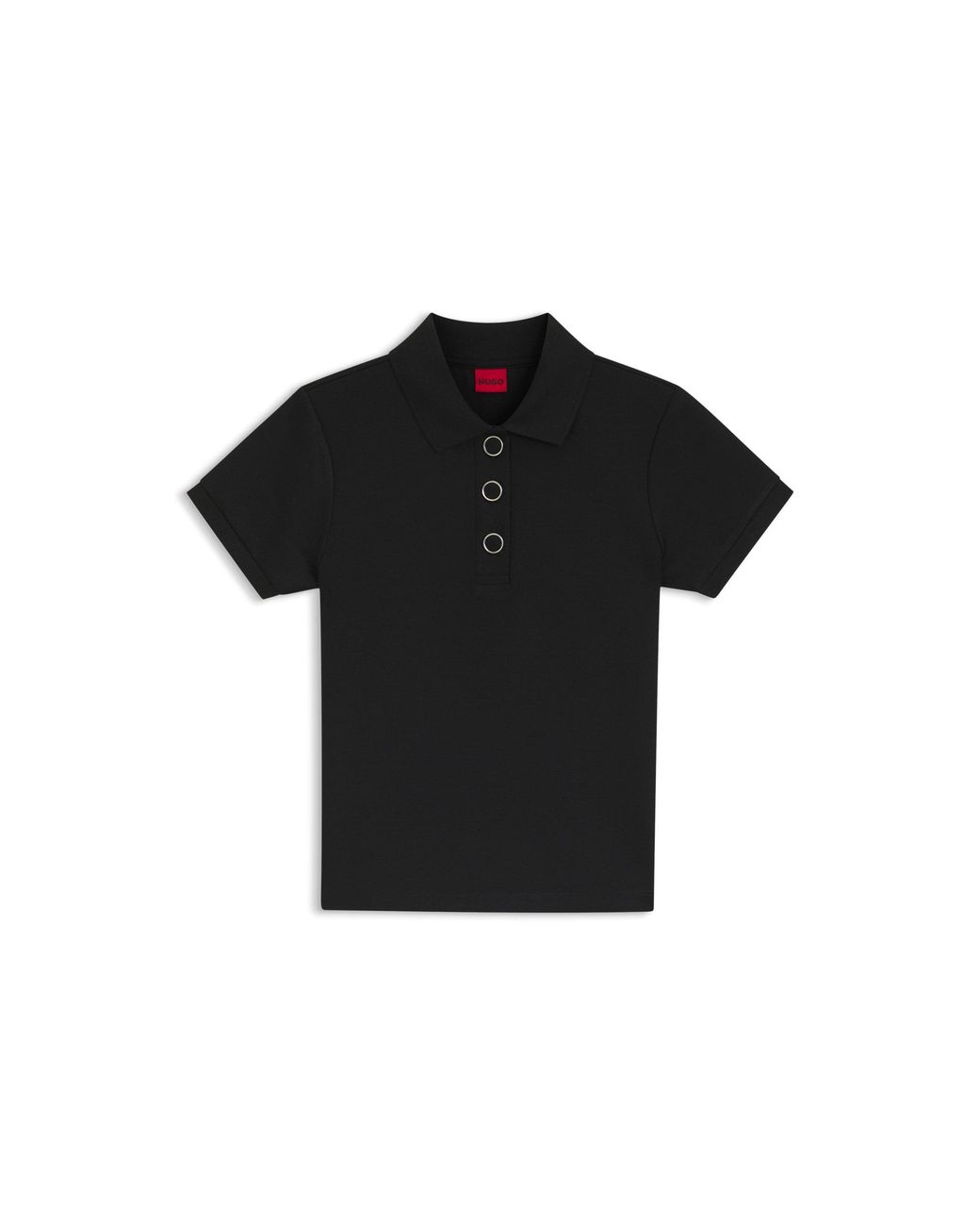 HUGO Black Slim-Fit Polo Shirt With Metal Buttons
