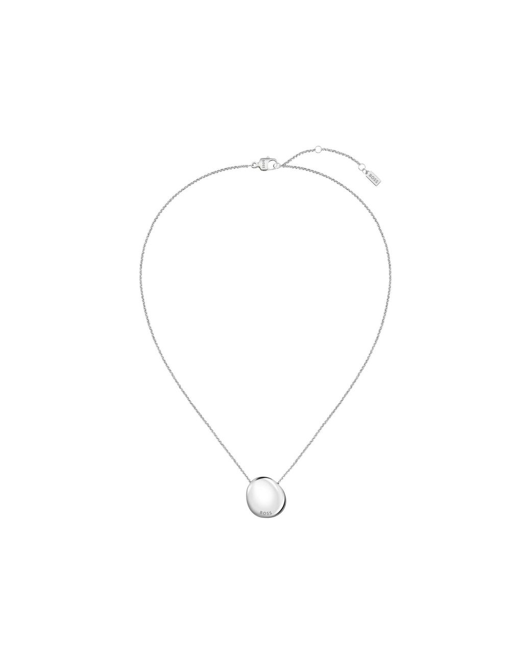 Boss Metallic Tone Necklace With Logo Pebble Pendant