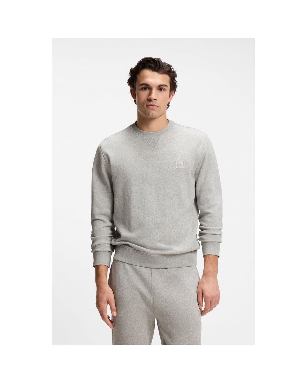 Boss Gray Cotton-Terry Sweatshirt With Logo Patch for men