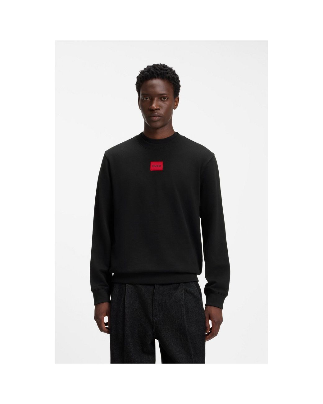 HUGO Black Cotton-Terry Sweatshirt With Logo Label for men