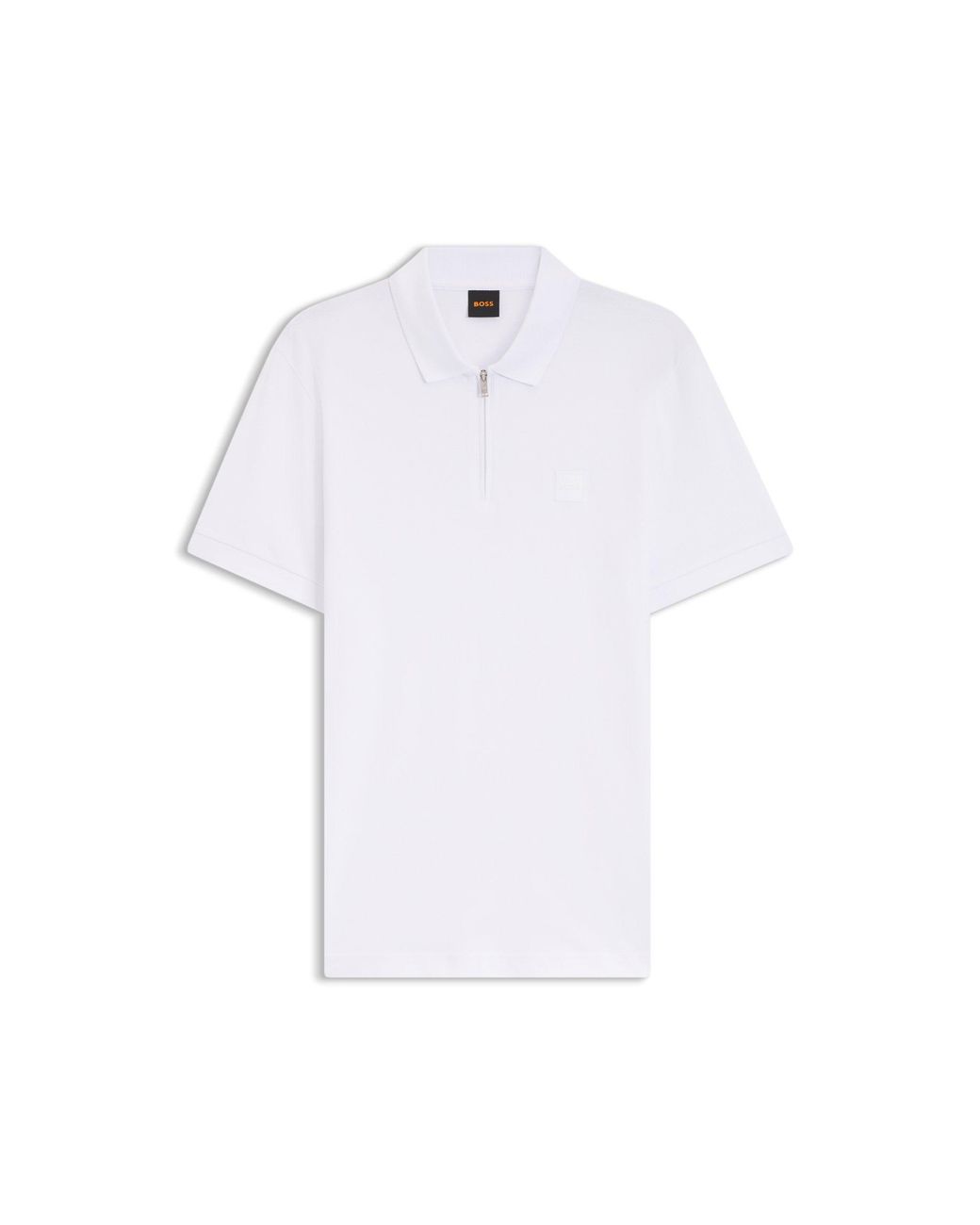 Boss White Stretch-Cotton Slim-Fit Polo Shirt With Logo Patch for men