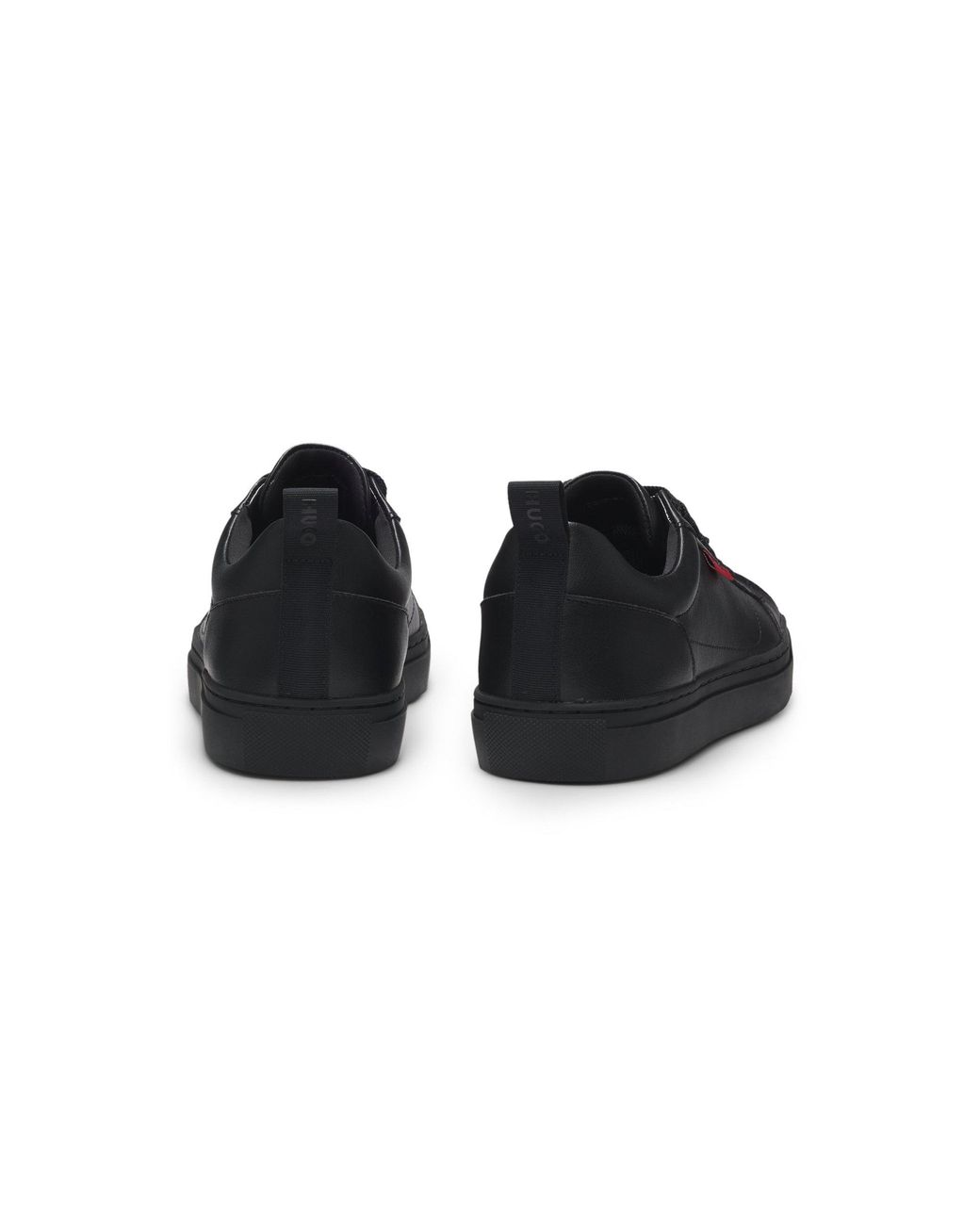 HUGO Black Faux-Leather Trainers With Logo Flag for men