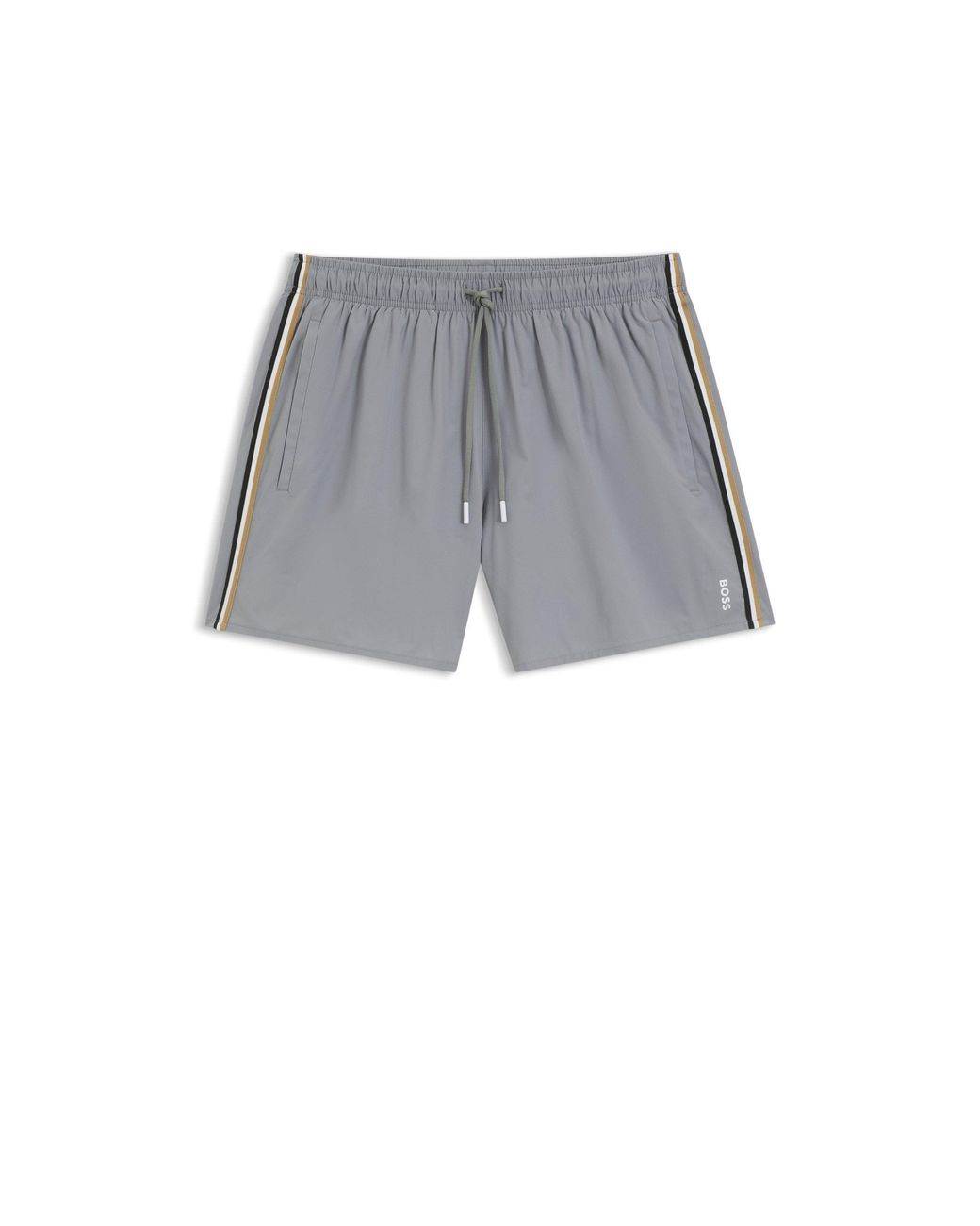 Boss White Swim Shorts With Signature Stripe And Logo for men