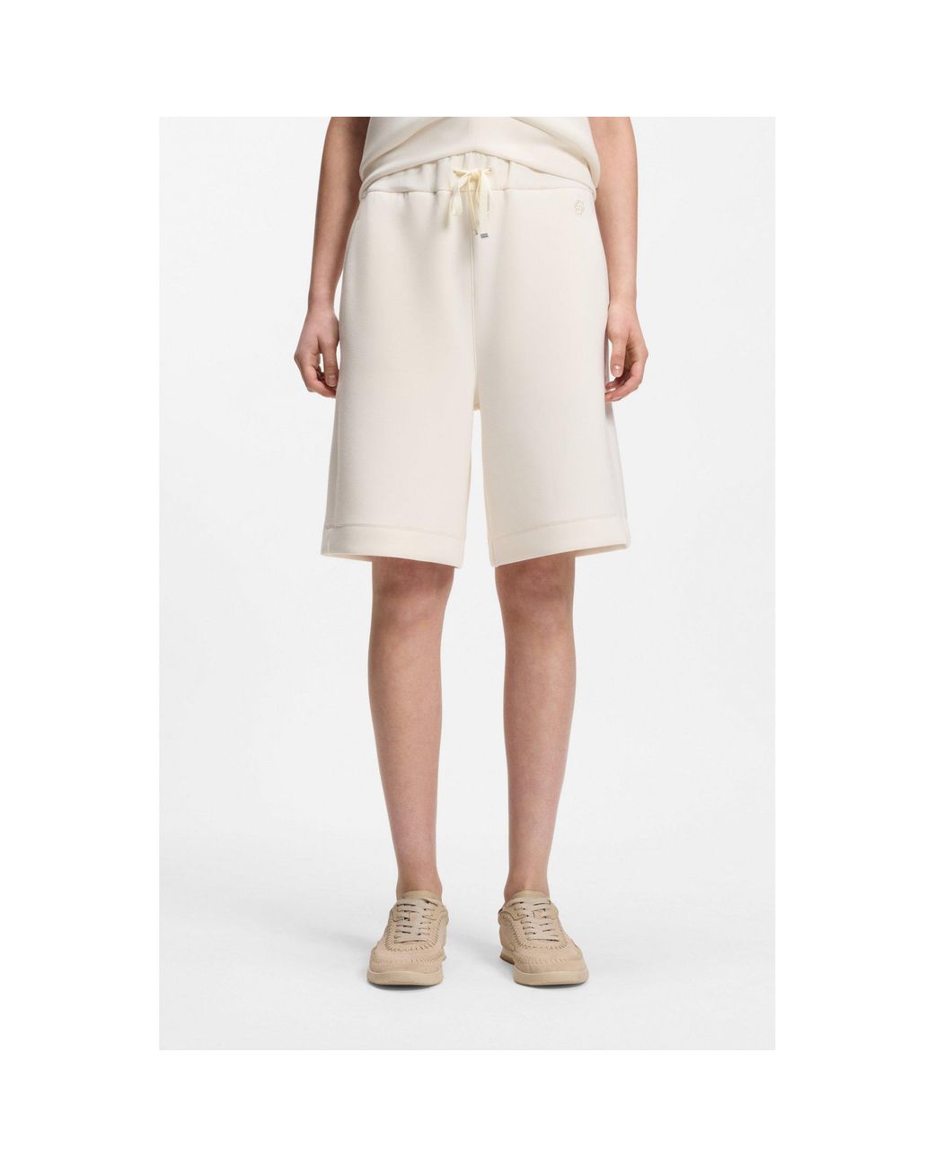 Boss White Relaxed-Fit Shorts